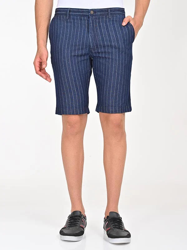 Indian Terrain Men's Slim Fit Striped Dark Blue Shorts